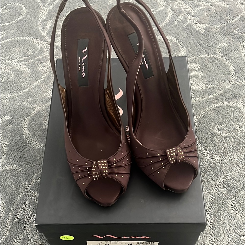 Brown Peep Toe Slingback Heels
